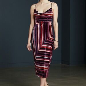 By Anthropologie NWT Tina Velvet Maxi Dress Vertical Stripes M Luxe Boho Evening